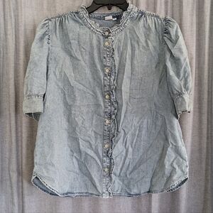 Gap Top Women's XXL Puff Sleeve Light Wash Cotton Cottagecore Boho Blue Chambray